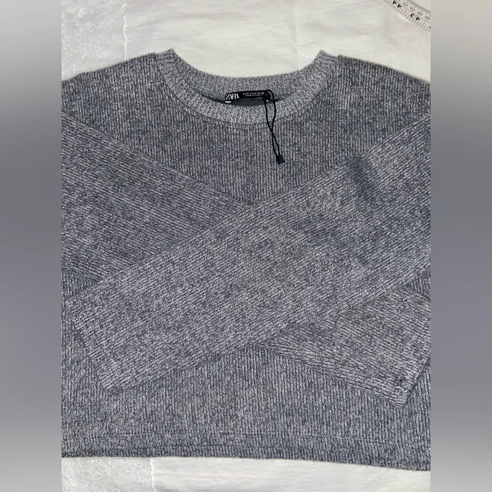 Women’s ZARA loose fit Pull over stretchy gray ribbed cropped sweater size small - Picture 7 of 12